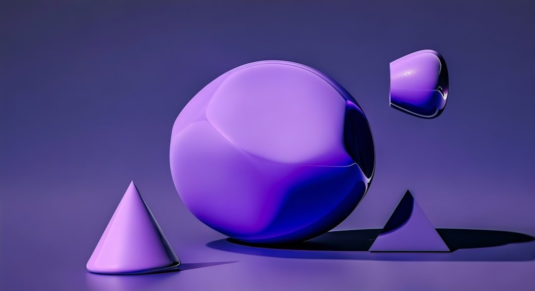 Abstract purple shapes with reflections on surface