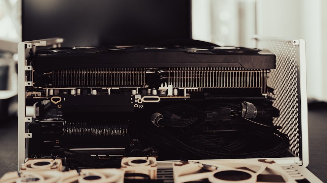 A desktop computer's internal components are visible.