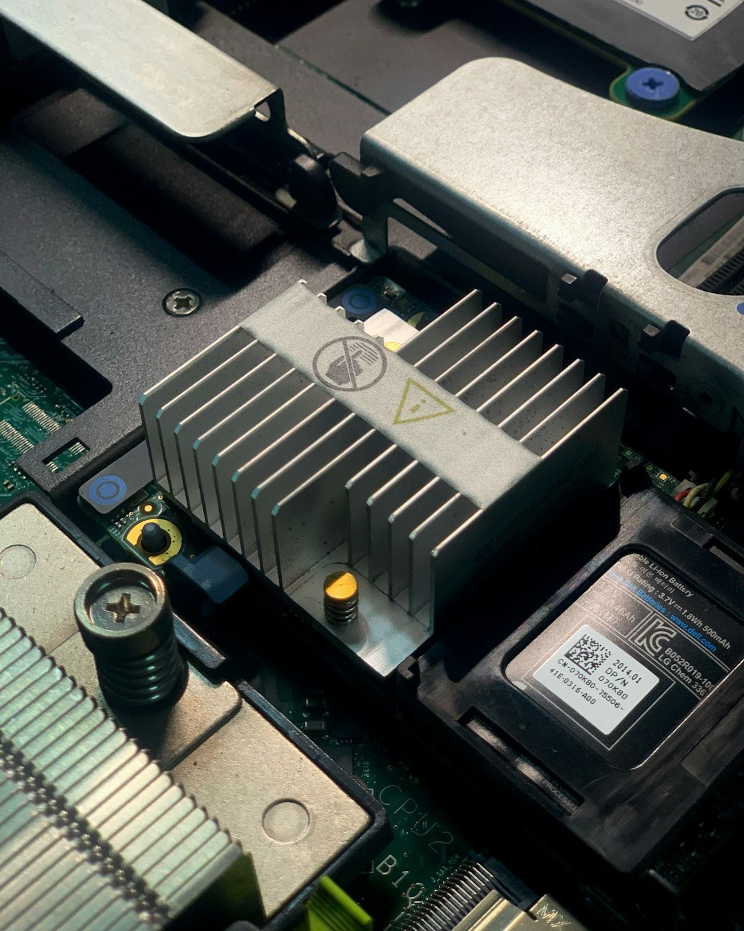 A close up of a motherboard with a cpu chip