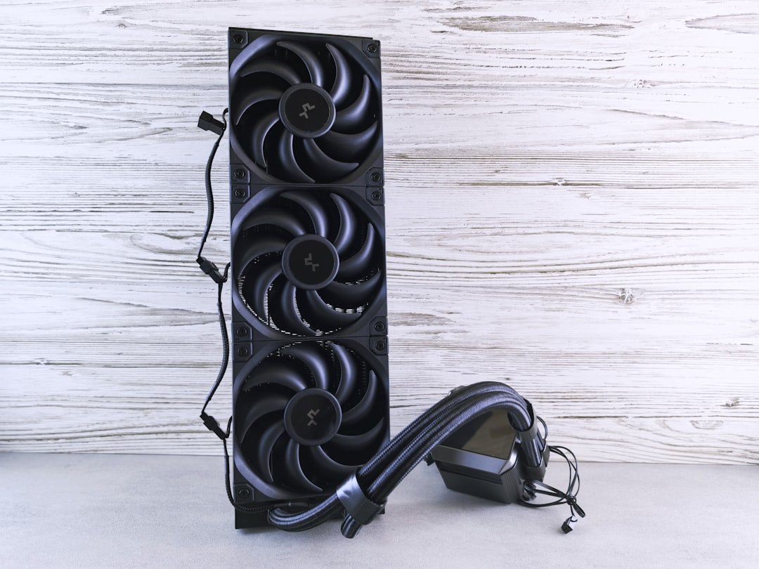 Black computer cooling system with three fans