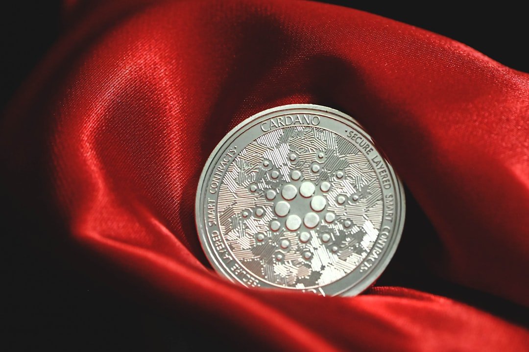 a close up of a coin on a red cloth