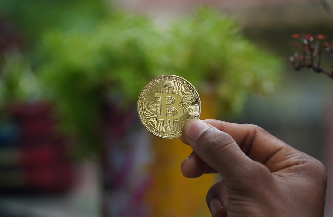 a person holding a bit coin in their hand