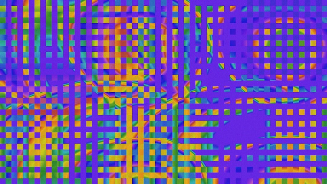 A multicolored image of a clock tower