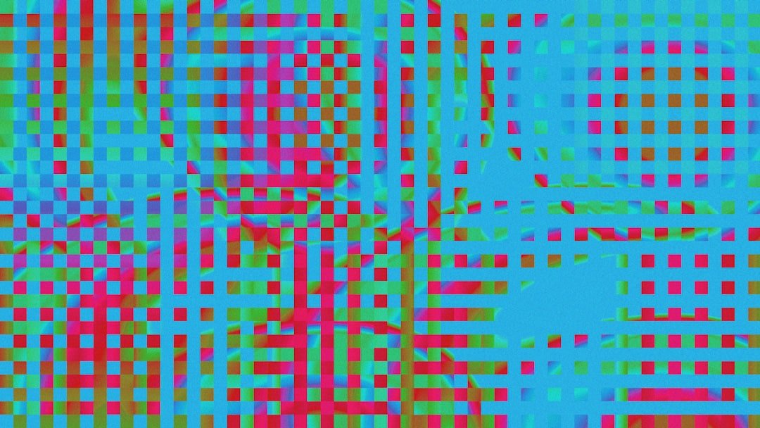 A blue and green background with squares and lines