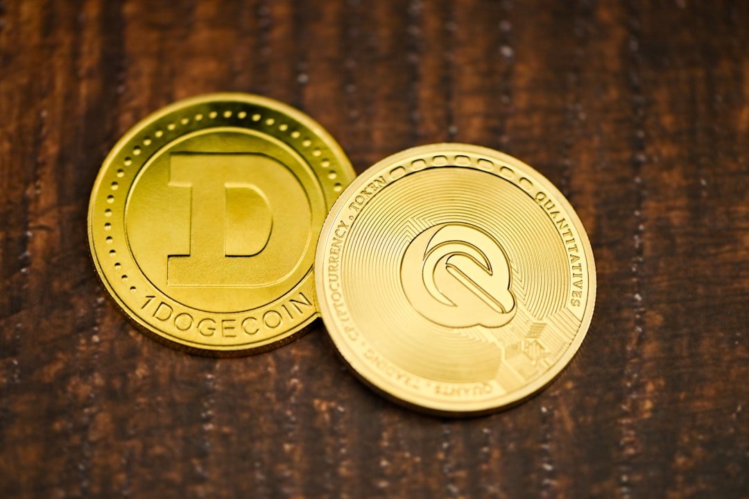 a close up of two coins on a table