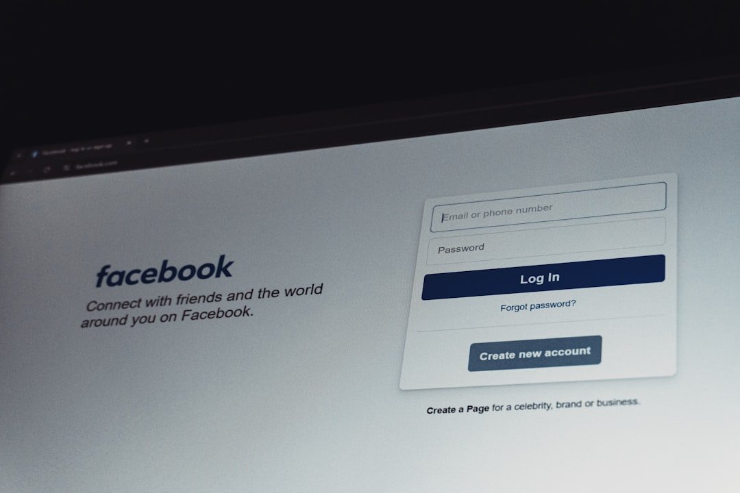 Facebook login screen on a computer monitor.