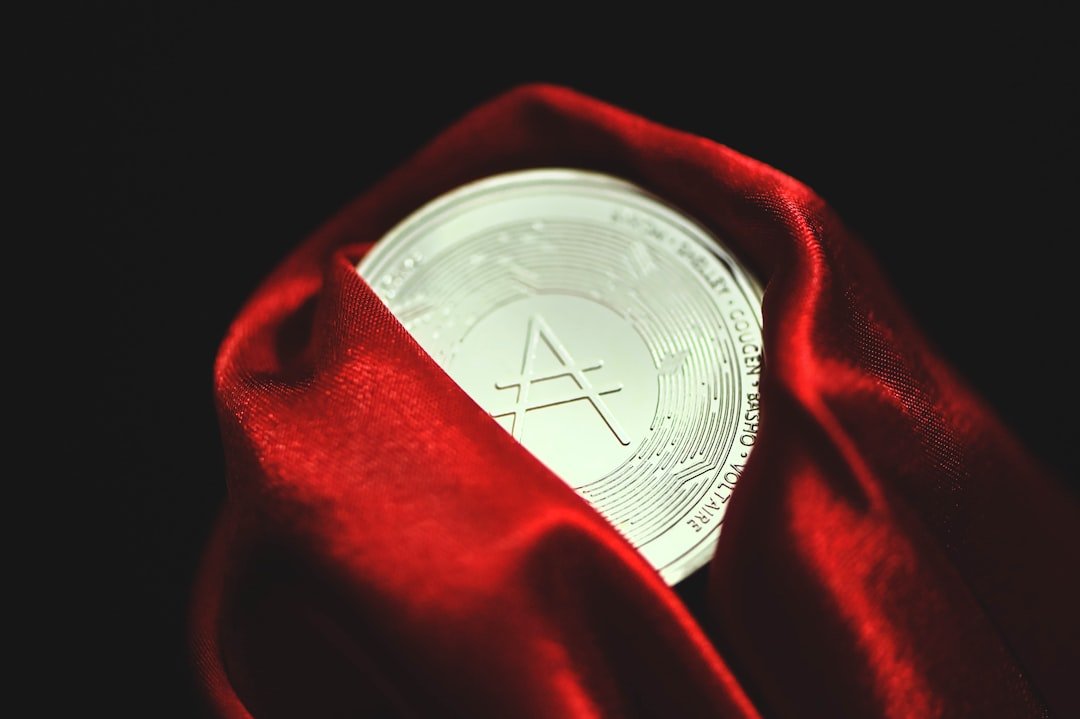 a close up of a red cloth with a coin in it